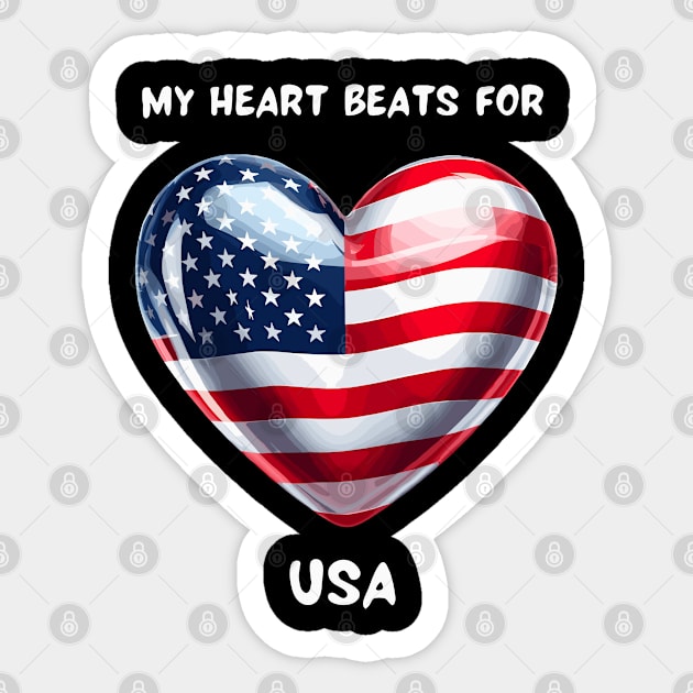 My Heart Beats For USA Flag Sticker by Graceful Designs